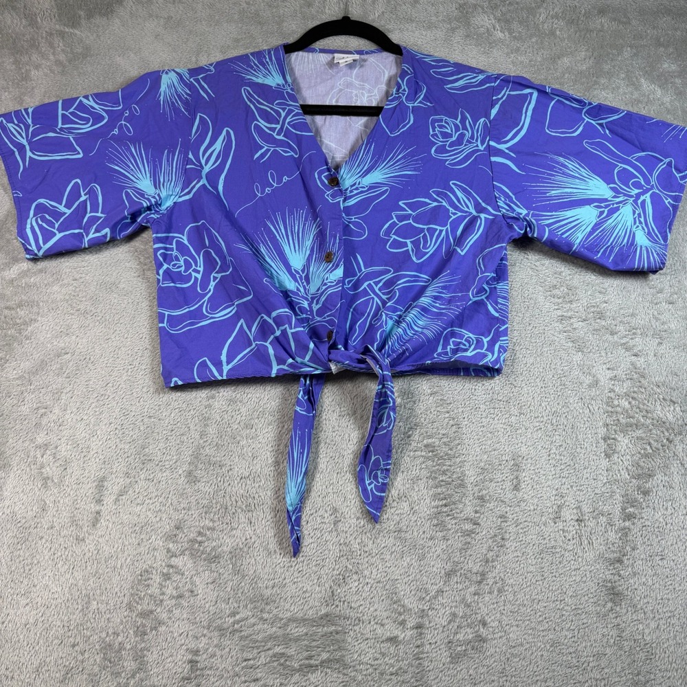 Lola Simply Sisters Crop Top Womens Small Purple Floral Tie Front Hawaii